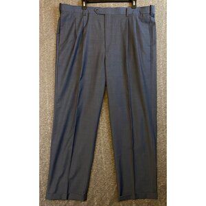 Roundtree & Yorke Mens Dress Pants Navy Wool Blend Pleated 42x32 Cuffed EasyCare